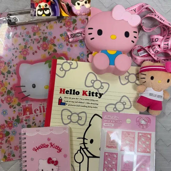 [BUNJANG] Hello Kitty Bundle - Clipboard, Bag, Notebook, Charm, Stickers / 키티 클립보드 노트 가방 수첩 키링 스티커 새제품 일괄
