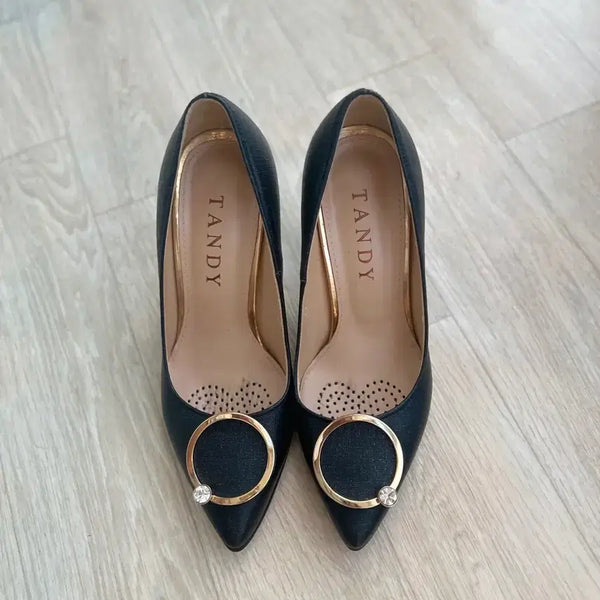 [BUNJANG] Tandy Women's Pumps Black Gold Ring Detail / 탠디 여성 펌프스 블랙 금장 링 장식