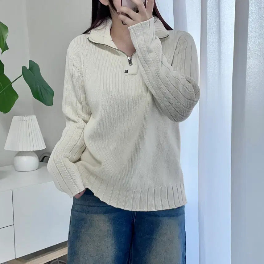 [BUNJANG] Polo Jean Company RL Logo Ivory Knit Half-Zip M / 폴로 진 컴퍼니 아이보리 RL 니트 반집업 [ M ]