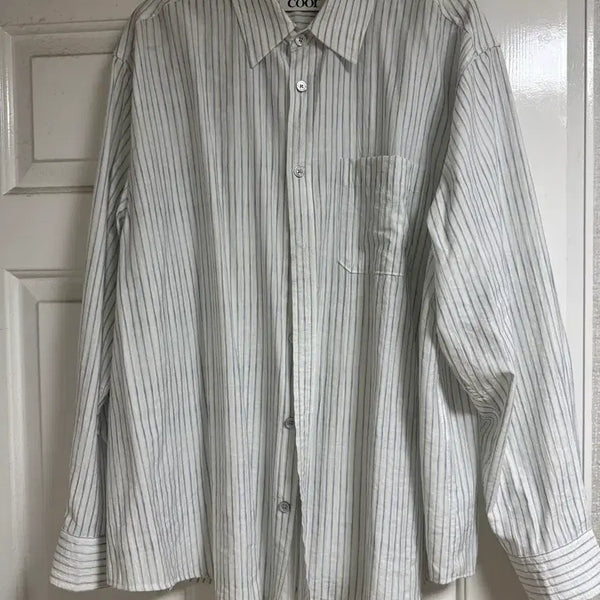 [BUNJANG] Coar Wrinkle Pin Stripe Shirt White Blue / [M] 쿠어 링클 핀 스트라이프 셔츠 화이트 블루