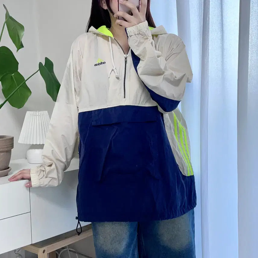 [BUNJANG] Adidas Colorblock Anorak Jacket / 아디다스 베이지 네이비 배색 아노락 [ L ]