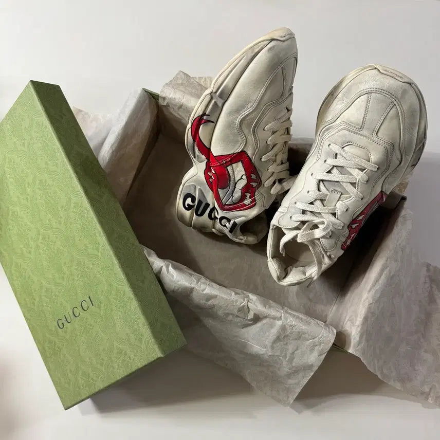 [BUNJANG] Gucci Rhyton Lips Dirty Sneakers Size 8 / [8/당일출고]구찌 라이톤 입술 더티 스니커즈