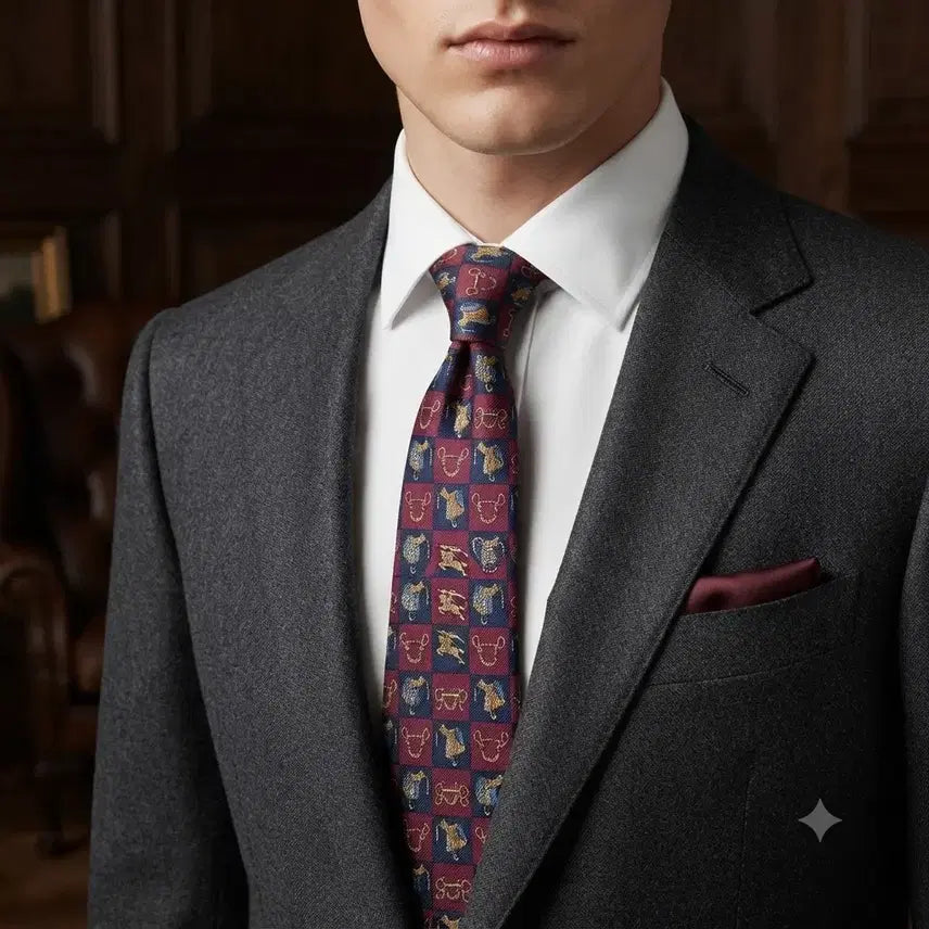 [BUNJANG] Burberry Silk 100% Equestrian Pattern Necktie 9cm / 버버리 정품 승마 패턴 넥타이 9cm