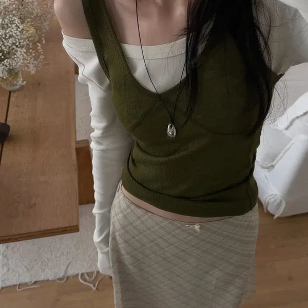 [BUNJANG] Layered Wool Sleeveless Top / 새상품 / 레이어드 나시 울 슬리브리스