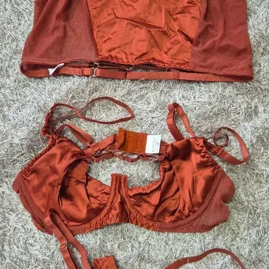 [BUNJANG] Satin Bralette Set - Orange / 새틴 브라렛 세트 오렌지