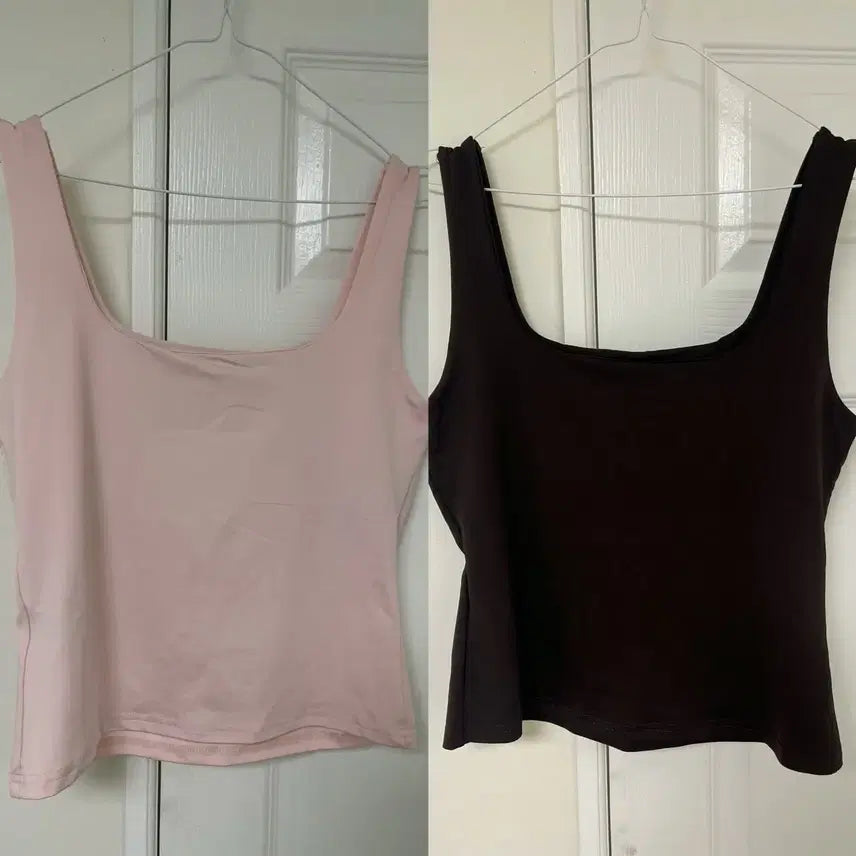 [BUNJANG] Sleeveless Tank Top Summer - Pink/Brown / 여름 나시탑 핑크/브라운