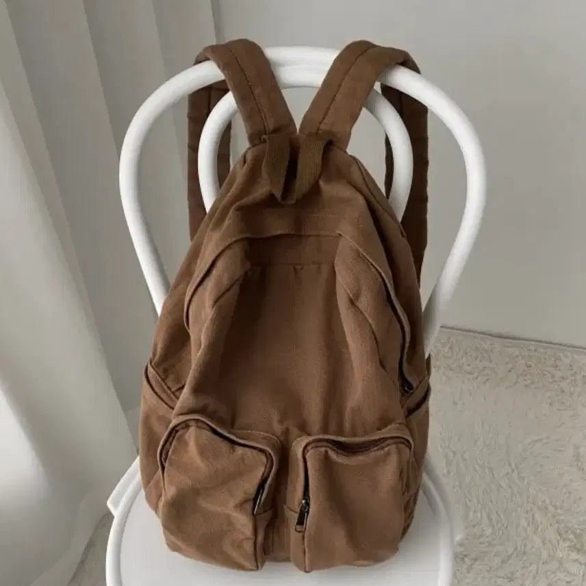 [BUNJANG] Canvas Casual Two-Pocket Backpack / 캔버스 캐주얼 투포켓 백팩 | 데일리 가방