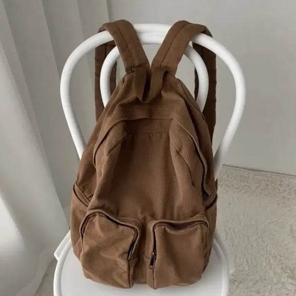 [BUNJANG] Canvas Casual Two-Pocket Backpack / 캔버스 캐주얼 투포켓 백팩 | 데일리 가방