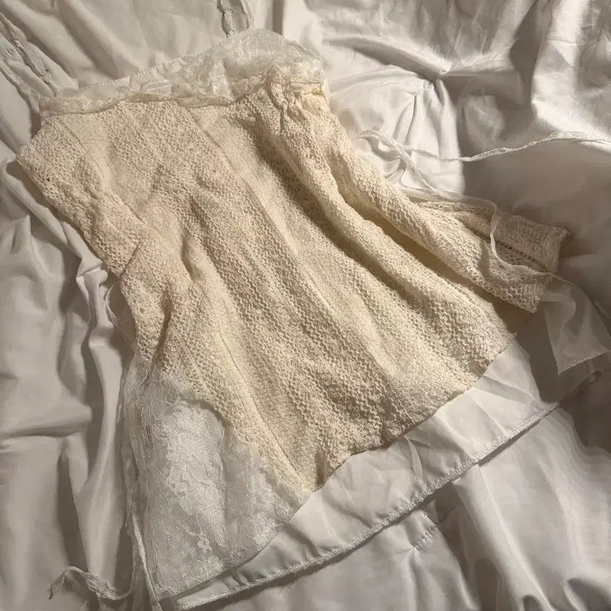 [BUNJANG] Ivory Lace Sleeveless Midi Dress Blouse / 아이보리 레이스 민소매 미디원피스 블라우스