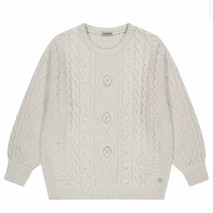 [BUNJANG] Koiseio PomPom Cable Knit Ivory / 한 번 착용) 코이세이오 폼폼 케이블 니트 아이보리