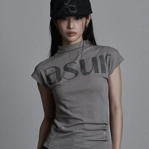 [BUNJANG] As You Are Side Snap Half Neck T-shirt Gray / 바로배송) 애즈유아 사이드 스냅 하프넥 티셔츠 그레이