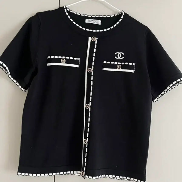 [BUNJANG] Imported Women's Short Sleeve Knit Top - Black / 여성 수입보세 반팔니트