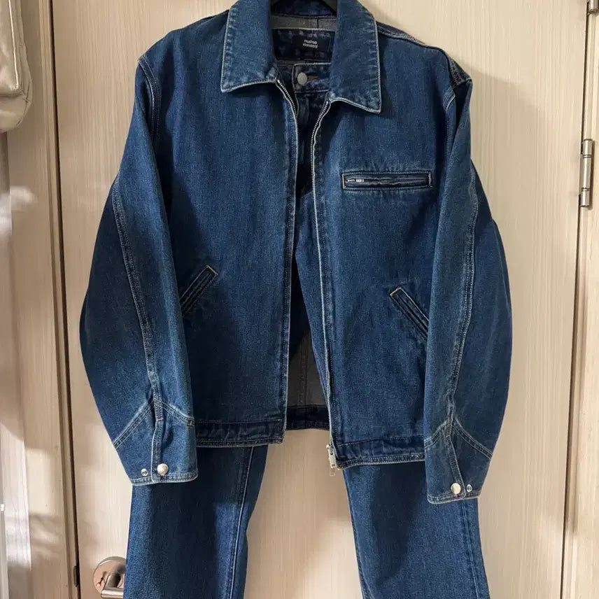 [BUNJANG] Musinsa Denim Work Jacket & Pants Set / 무신사 데님 워크 자켓 + 팬츠 xl 32