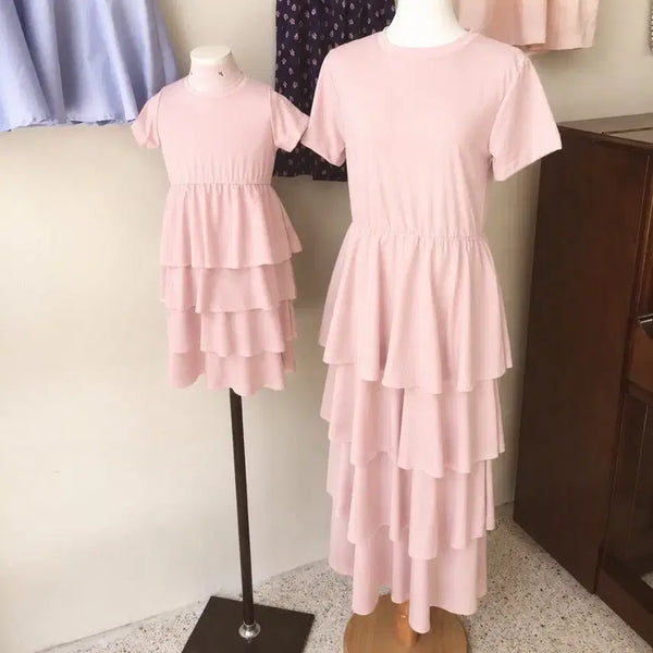 [BUNJANG] Women's Ruffle Tiered Long Pink Dress / 여성 캉캉 프릴 롱 핑크 원피스