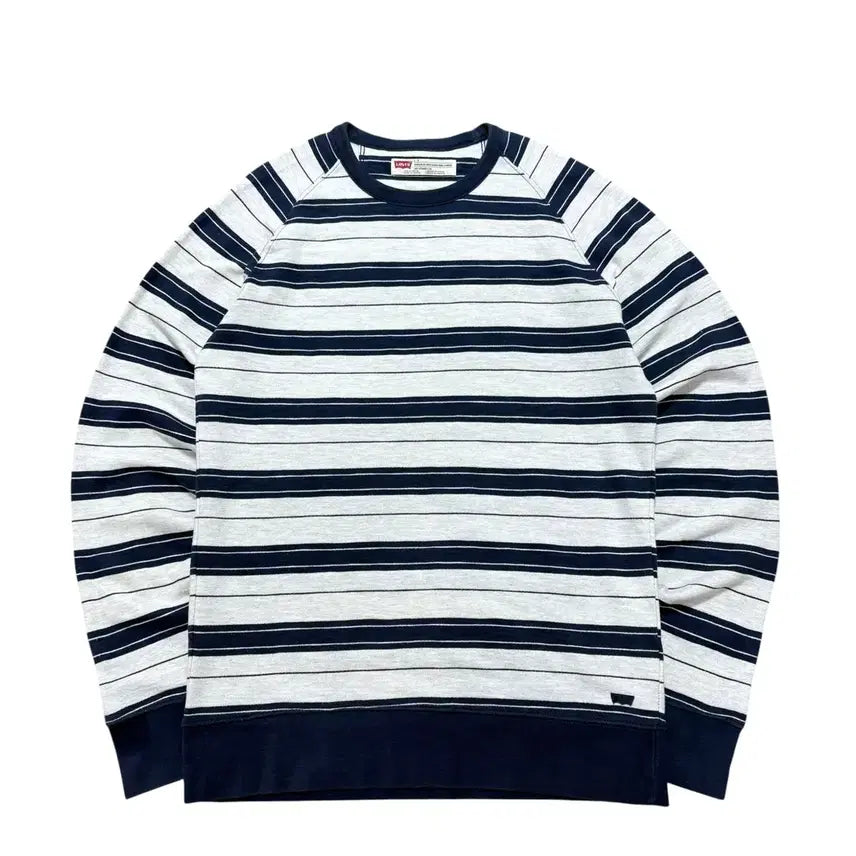 [BUNJANG] Levi's Striped Logo Crewneck Sweatshirt / 리바이스 단가라 맨투맨