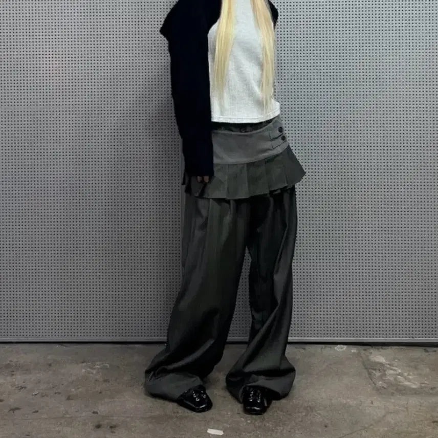 [BUNJANG] Latijen Pleats Wrap Set Skirt Pants (Gray) / 라티젠 스커트팬츠 L14 PLEATS WRAP SET (GRAY)