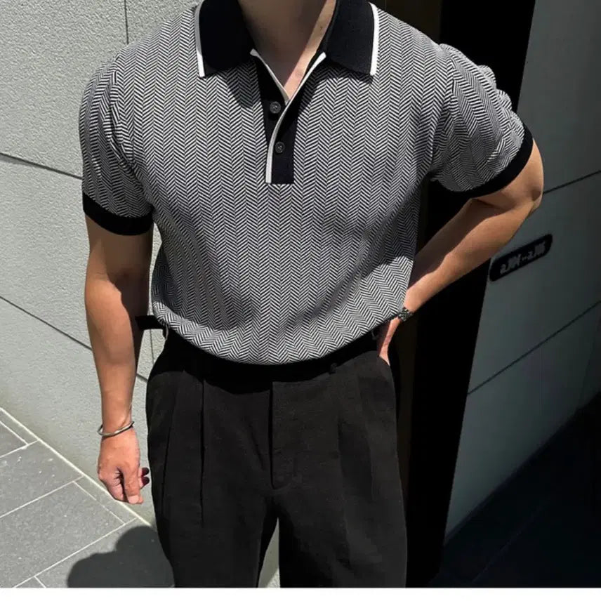 [BUNJANG] Herringbone Collar T-Shirt - Size M / (새제품) 헤링본 카라티 M사이즈