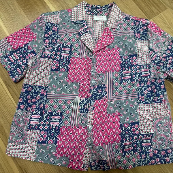 [BUNJANG] Vintage Patchwork Short-Sleeve Shirt / 빈티지 반팔 셔츠