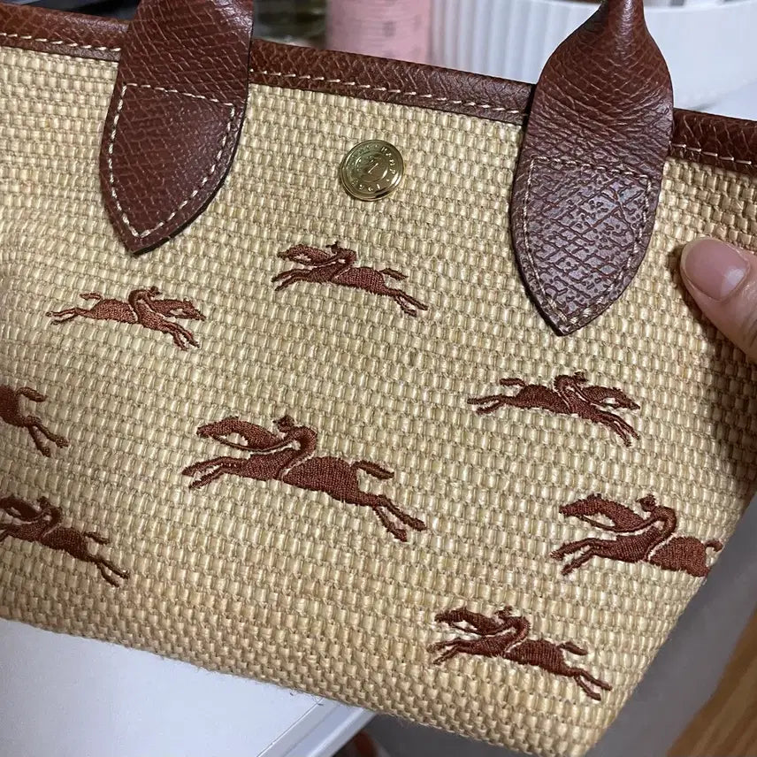 [BUNJANG] Longchamp Neo Planee Raffia Bag Horse Pattern Mini Brown / 롱샴 네오플라네뜨 라피아백 말 패턴 브라운 미니