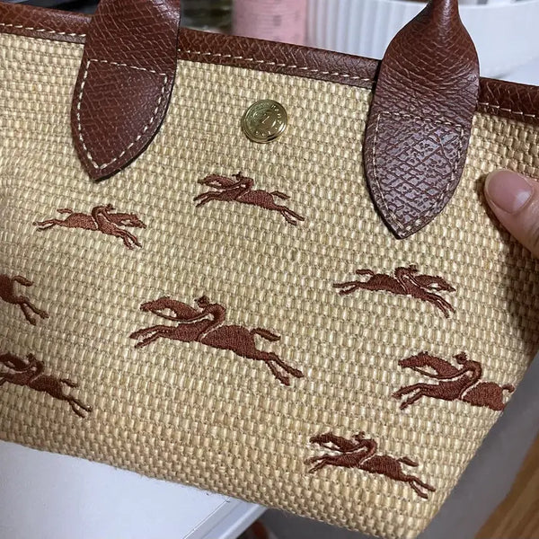 [BUNJANG] Longchamp Neo Planee Raffia Bag Horse Pattern Mini Brown / 롱샴 네오플라네뜨 라피아백 말 패턴 브라운 미니
