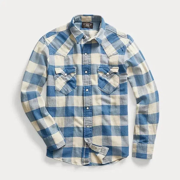 [BUNJANG] RRL Slim Fit Plaid Twill Western Shirt Indigo Cream M / RRL 슬림핏 플래드 트윌 웨스턴 셔츠 인디고크림 M