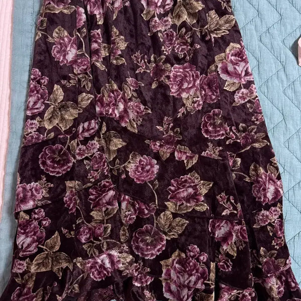 [BUNJANG] L'est Rose Vintage Winter Velvet Flower Skirt / L'est rose 레스트로즈 빈티지 겨울 벨벳 플라워 치마