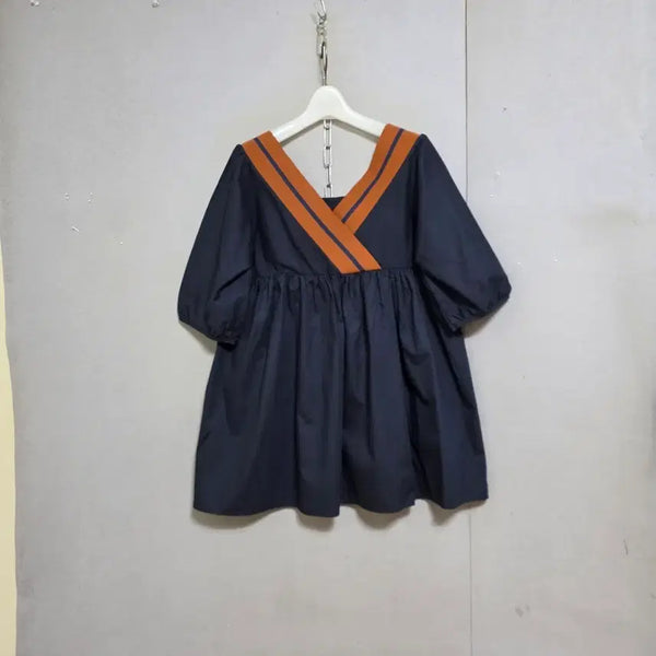 [BUNJANG] V-Neck Navy Blouse - Free Size / 브이넥 네이비 블라우스 F   n7320