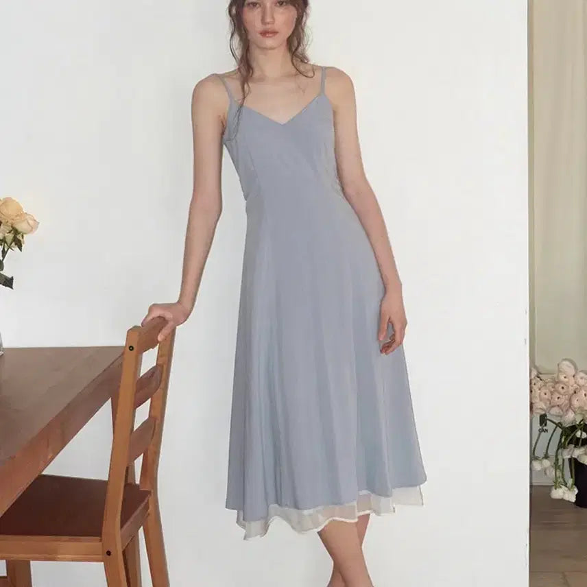 [BUNJANG] Etmond Slip Layered Hem Dress Sky Blue / 에트몽 슬립 레이어드 햄 드레스 / 나시 롱 원피스 (스카이블루 s)