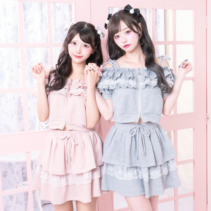 [BUNJANG] Lafary Off-Shoulder Sweat Short-Sleeve Set / Lafary 라파리 오프숄더 스웻 반팔 셋업