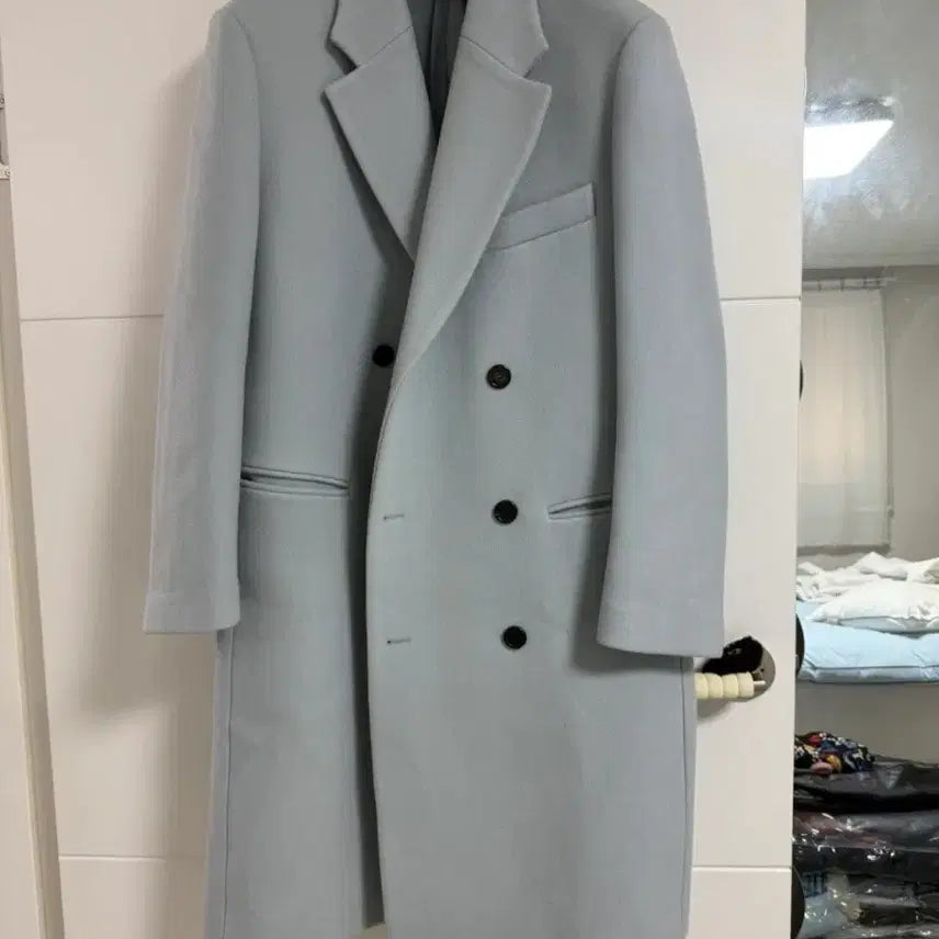 [BUNJANG] System Cashmere Blend Double Coat Blue-Gray (Size 100-105) / [SYSTEM] 캐시미어 블루그레이 더블코트 100~105
