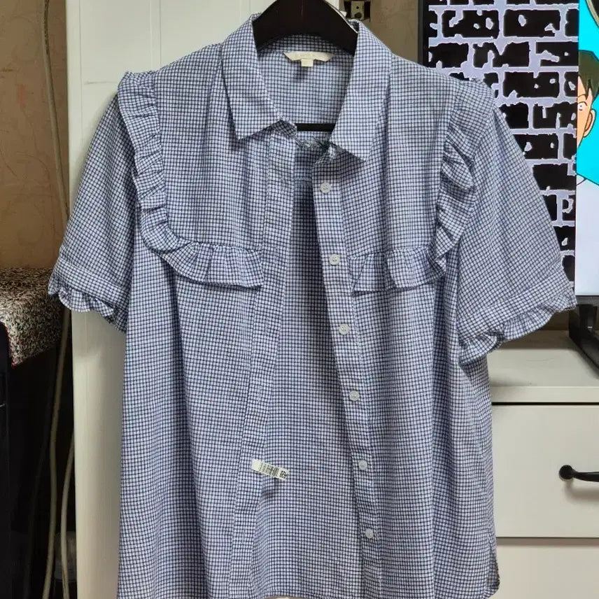 [BUNJANG] Plastic Island Checkered Frill Blouse / 플라스틱 아일랜드 체크무늬 프릴 블라우스