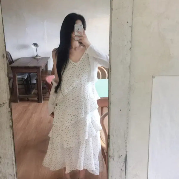 [BUNJANG] An Pretty Celona Dot Frill Long Dress / 앤프리티 셀로나 도트 프릴 롱 원피스