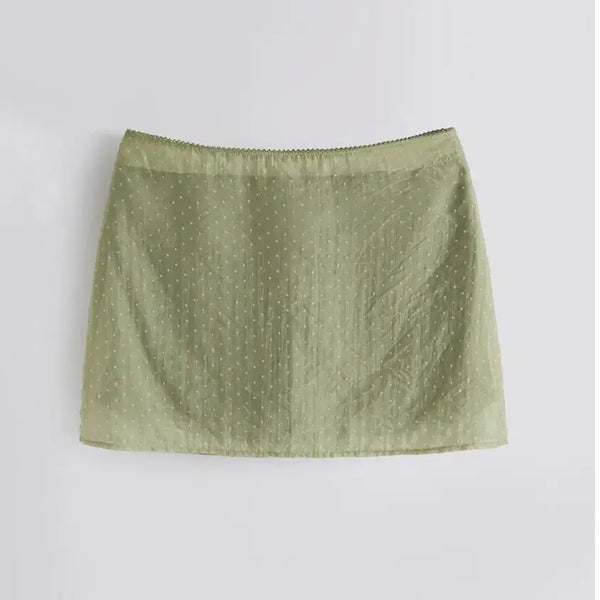 [BUNJANG] HANE Dot Layer Mini Skirt Olive / 하네 HANE 도트 레이어 미니 스커트 올리브