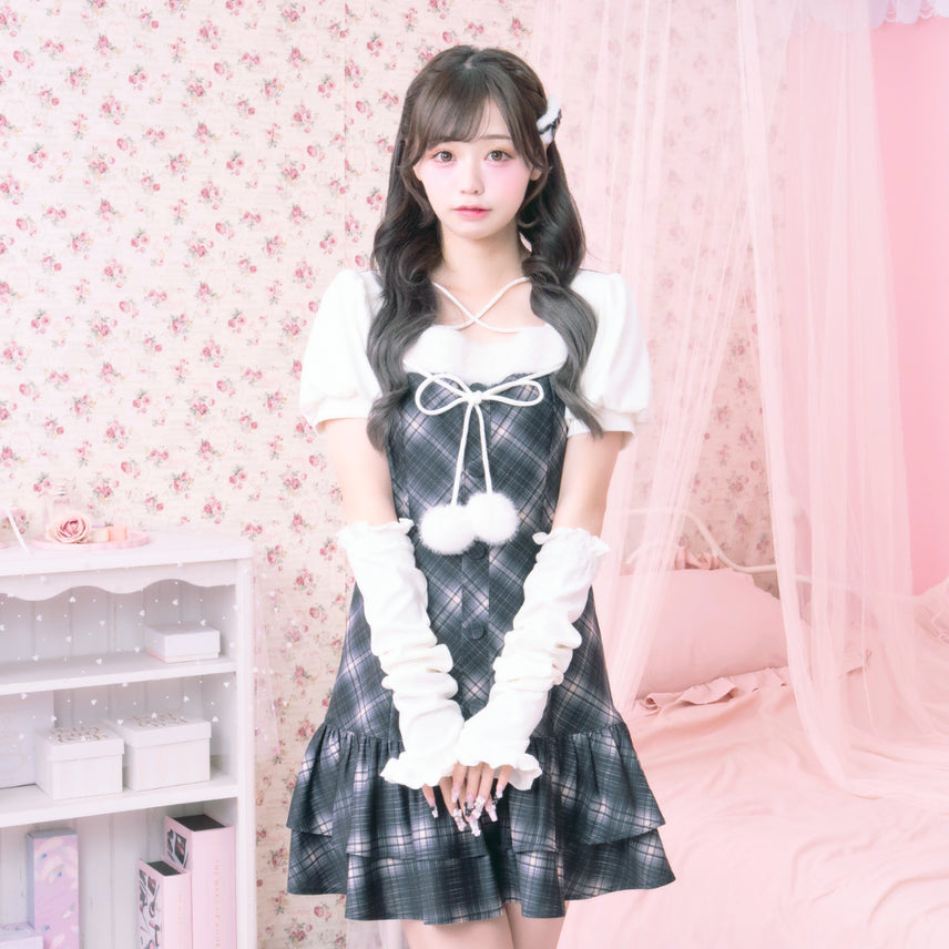 [BUNJANG] Lafary Pom Pom Tiered Arm Warmer Dress / Lafary 라파리 폼폼 티어드 암워머 원피스