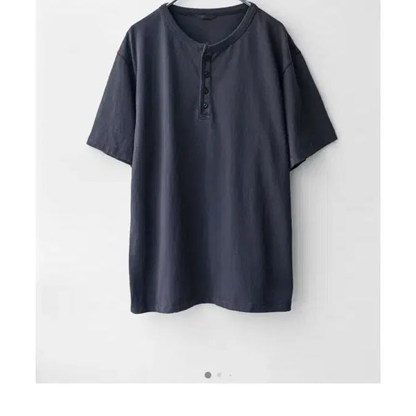 [BUNJANG] Gonak Washed Henley Half Sleeve T-Shirt Dusty Navy / [L] 고낙 washed henley half sleeve