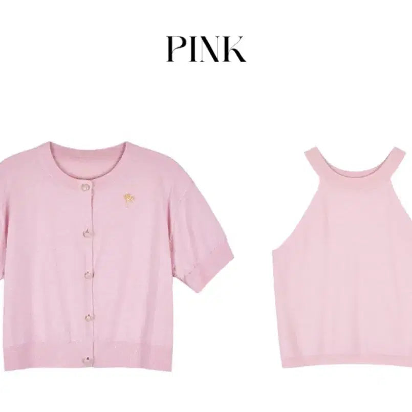 [BUNJANG] Liangee Pink Knit Cardigan Set / 리앙리에 핑크 니트 가디건 세트
