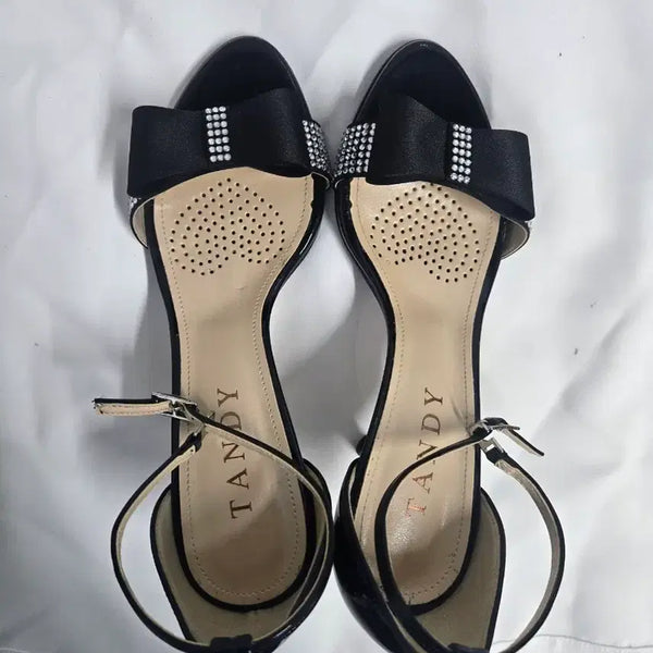 [BUNJANG] Tandy Black Ribbon Cubic Strap Sandals / 탠디 블랙 리본 큐빅 스트랩 샌들