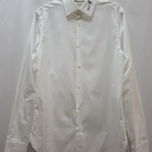 [BUNJANG] Gucci Floral Embroidered Logo Dress Shirt White / (정품)구찌 카라 플라워 자수 로고 드레스 셔츠 화이트_매장판