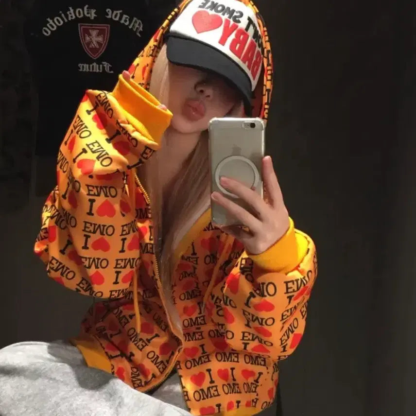 [BUNJANG] ABLY EMO Oversized Hoodie Zip-up (Gray) / (그레이) 에이블리 EMO  오버핏 후드 집업