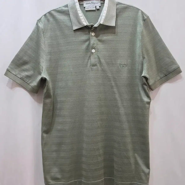 [BUNJANG] Salvatore Ferragamo Khaki Grey Pique Shirt / (정품)페라가모 카키그레이 피케 셔츠_매장판