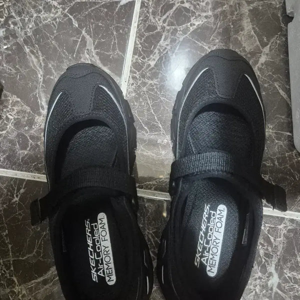 [BUNJANG] Skechers Women's Air-Cooled Memory Foam Mary Jane Black Sneakers (240) / 스케쳐스 여성 에어쿨드 메모리폼 블랙 운동화 메리제인 240