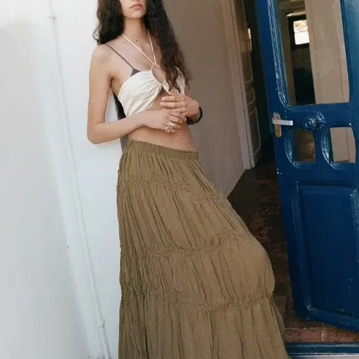 [BUNJANG] Mango Rayon Pleated Long Skirt / 망고.  레이온주름 롱 스커트 새상품