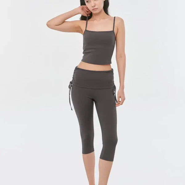 [BUNJANG] Conchie Wear Side Shirring Capri Pants Black / 콘치웨어 사이드 셔링 카프리팬츠 블랙