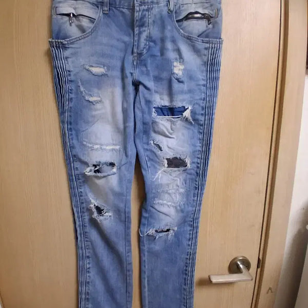 [BUNJANG] Balmain Striped Detail Cut Washed Denim Jeans 32 / 발망- 스트라이프디테일, 컷팅 워싱ㅡ32사이즈,택포