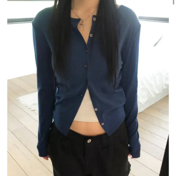 [BUNJANG] ISIZ Silk Cardigan Black / 이즈이즈 실크 가디건 블랙
