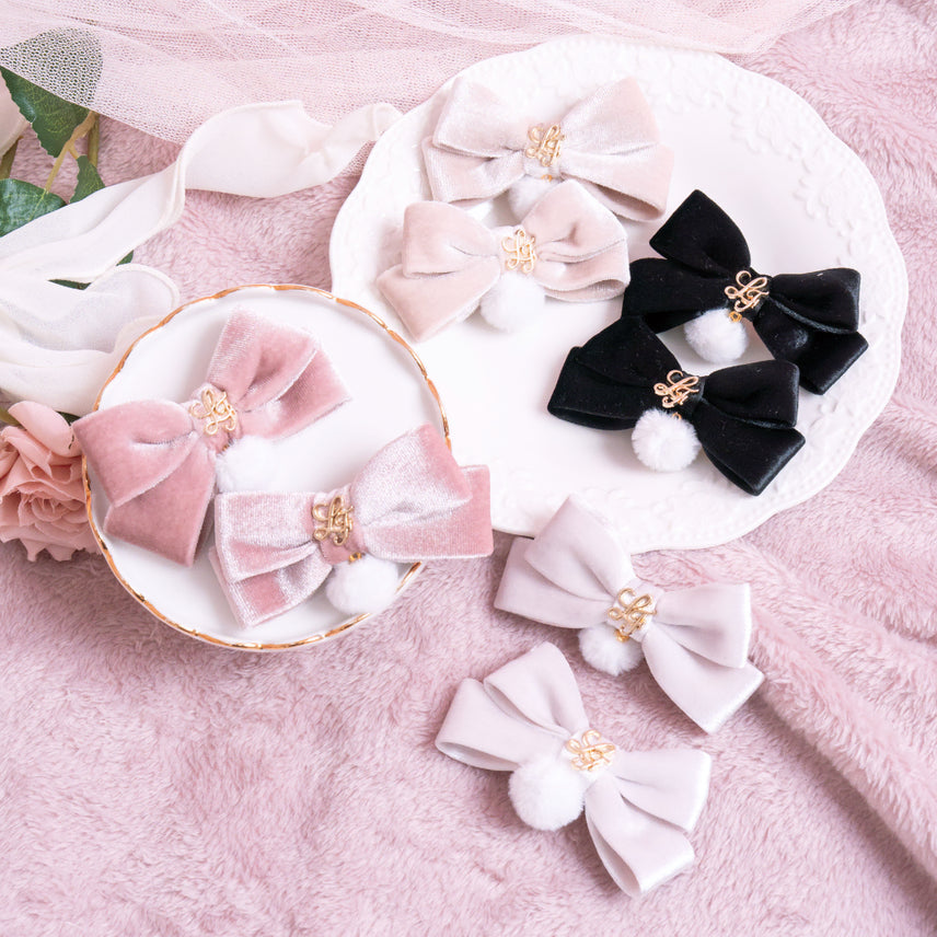 [BUNJANG] Lafary Velvet Mini Ribbon Hairpin Set / Lafary 라파리 로고 벨벳 미니 리본 머리핀 헤어핀