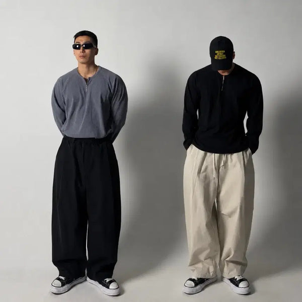 [BUNJANG] Cotton Crooked Curve Banding Pants (2 Colors) / 새상품 1+1 ) 코튼 크록 커브 밴딩팬츠 (2color)