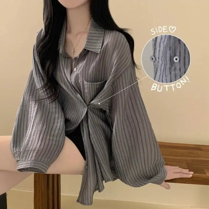 [BUNJANG] Bliz Oversized Summer Loose Fit Stripe Shirt / (무배) 블리즈 왕오버핏 여름 루즈핏 스트라이프 셔츠 남방