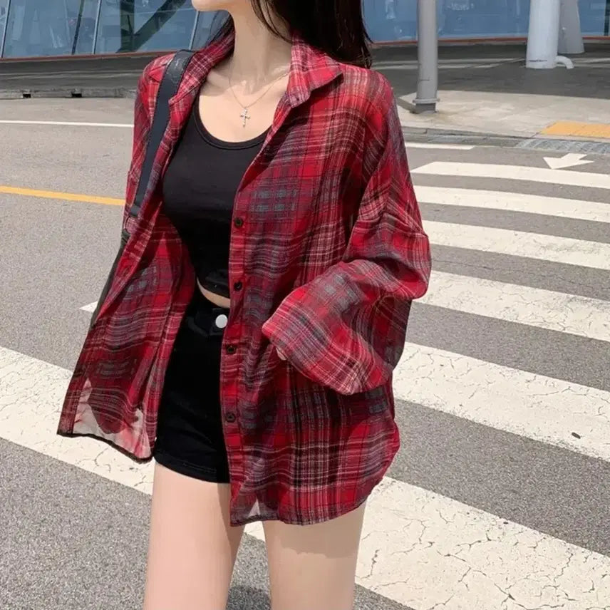[BUNJANG] Oversized Vintage Red Shirt / (무배) 살안타템 여리핏 오버핏 박시 여름 빈티지 빨간색 셔츠 남방