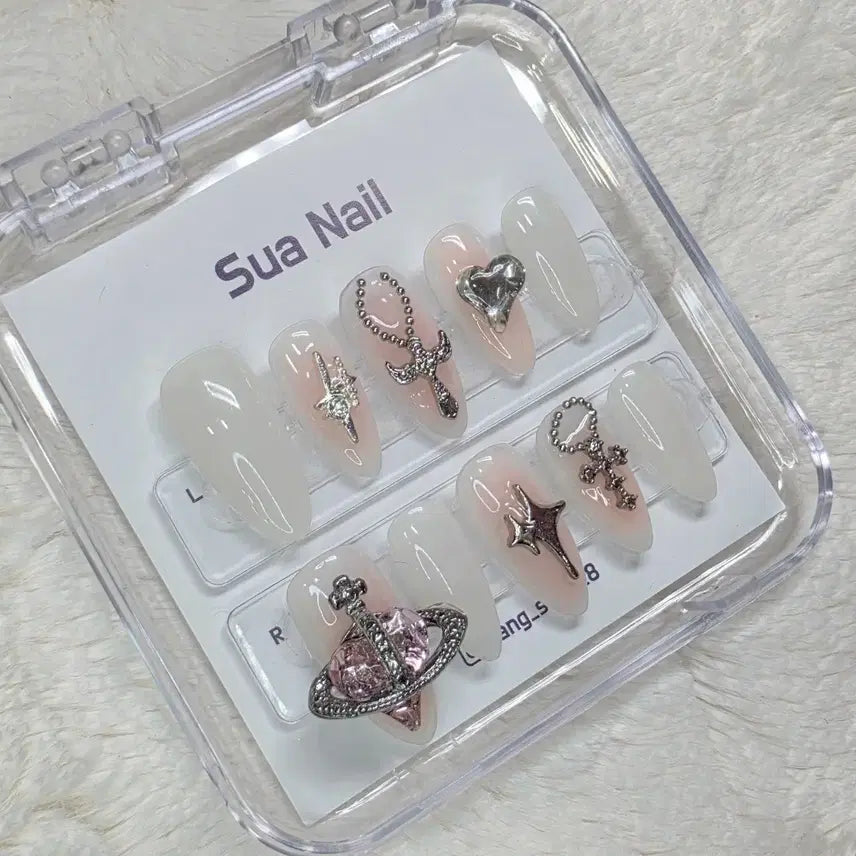 [BUNJANG] Handmade Nail Tips - Cheeks Cross Design / No.160 치크 십자가 수제 네일팁
